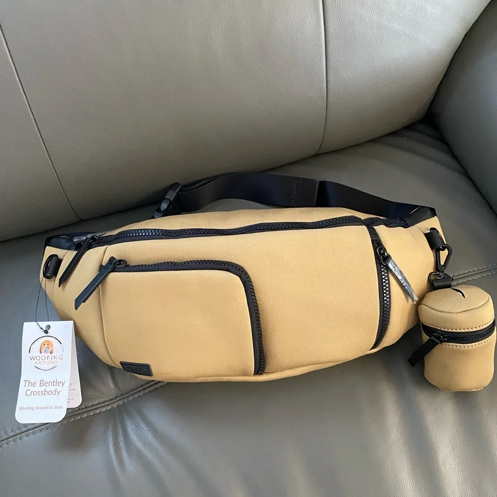 NWT Woofing Around The Bentley Tan Crossbody/Sling Premium Bag.